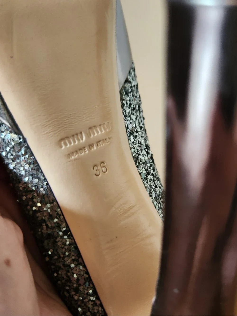 Vintage MIU MIU Platform Gunmetal Glitter Pumps Y2K
